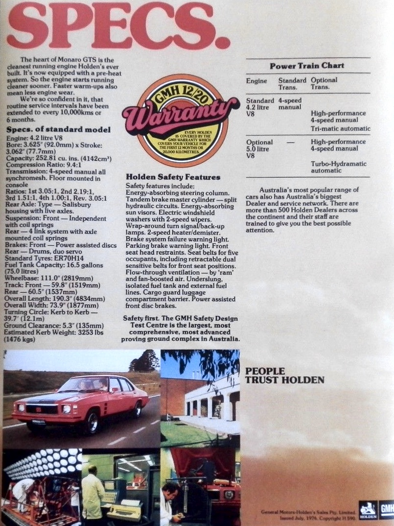 1976 Holden GTS Monaro Brochure Page 5